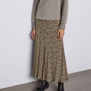 Zara Floral Print Maxi Skirt in Black and Tan